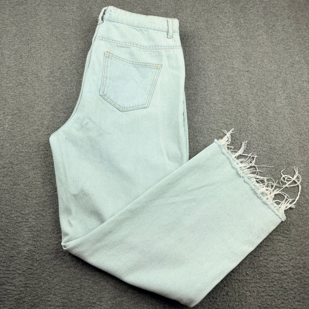 Boohoo Crossover Asymmetric Waist Jeans Women's Size 20 Light Wash Raw Hem Denim